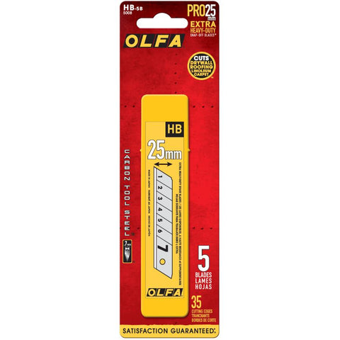 Olfa 5008 HB-5B 25mm Snap-Off EHD Silver Blade, 5-Pack