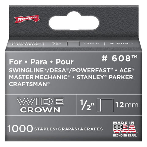 1000 Pack 1/2" Wide-Crown Staples, for #800X Stapler
