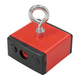 Master Magnetics 07503 Retrieving and Holding Magnet, Durable Plastic, 100 lb, 2.375" Length, 2.375" Width, 1.25" Height with Eyebolt, Nuts and Magnetic Shields, Red/Black