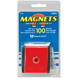 Master Magnetics 07503 Retrieving and Holding Magnet, Durable Plastic, 100 lb, 2.375" Length, 2.375" Width, 1.25" Height with Eyebolt, Nuts and Magnetic Shields, Red/Black