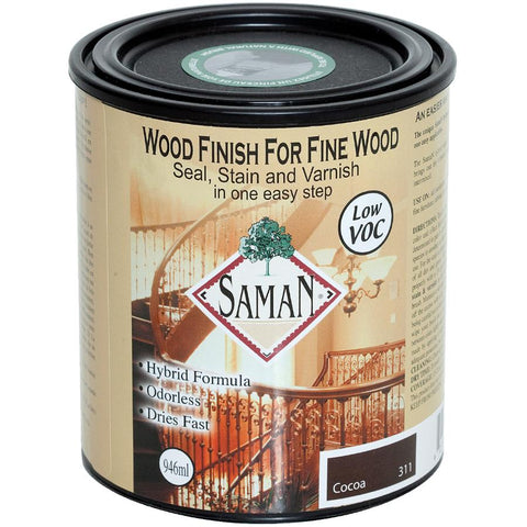 SamaN Interior One Step Wood Seal, Stain and Varnish Oil Based Odorless Dye & Protection for Furniture, Fine Wood (Cocoa SAM-311, 32 oz)