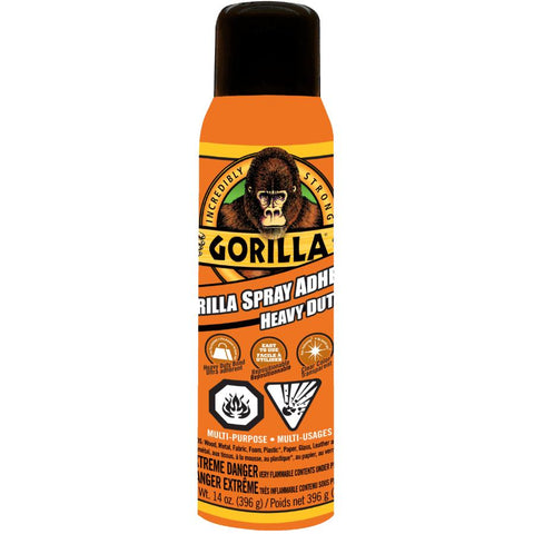 Gorilla Spray Adhesive, Heavy Duty, Multi-Purpose, Dries Permanent, Indoor & Outdoor, Wide Pad Nozzle, Controlled Spray, Clear, 14oz/396g, (Pack of 1), 106775