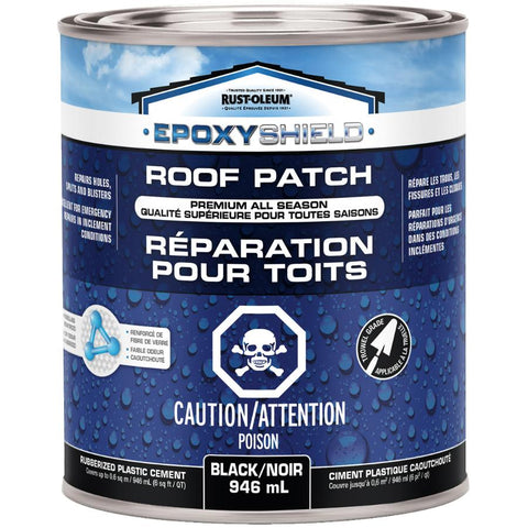 EPOXYSHIELD, Premium all season, ROOF PATCH, Rubberised plastic cement, 32 oz (Black)