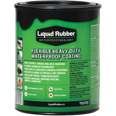 Liquid Rubber Waterproof Sealant - Multi-Surface Leak Repair Indoor and Outdoor Coating, Water-Based, Easy to Apply, Original Black, 1 Quart