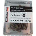 100 Pack 0.16" x 2.5" Wood Framing Screws