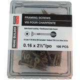 100 Pack 0.16" x 2.5" Wood Framing Screws