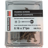 100 Pack 0.16 inch(s)  x 3 inch(s)  Wood Framing Screws