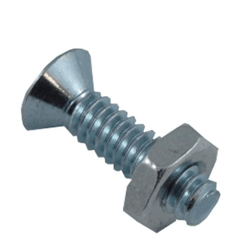 10 Pack 10-24 x 3/4" Zinc Plated Flat Head Machine Screws, with Nuts