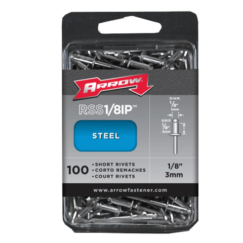 100 Pack 1/8" Short Steel Rivets