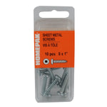 10 Pack #8 x 1" Pan Head Socket Zinc Plated Tap Screws