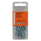 10 Pack #8 x 1-1/2" Pan Head Socket Zinc Plated Tap Screws