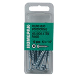 10 Pack #12 x 1-1/2" Zinc Plated Round Head Socket Wood Screws