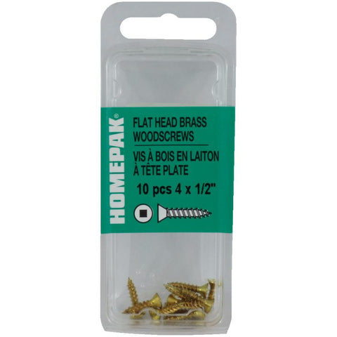 10 Pack #4 x 1/2" Flat Head Socket Brass Wood Screws