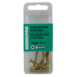 10 Pack #6 x 1" Round Head Socket Brass Wood Screws