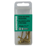 10 Pack #6 x 1" Round Head Socket Brass Wood Screws
