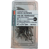 100 Pack #7 2-1/4" Stainless Steel Trim Head Deck Screws
