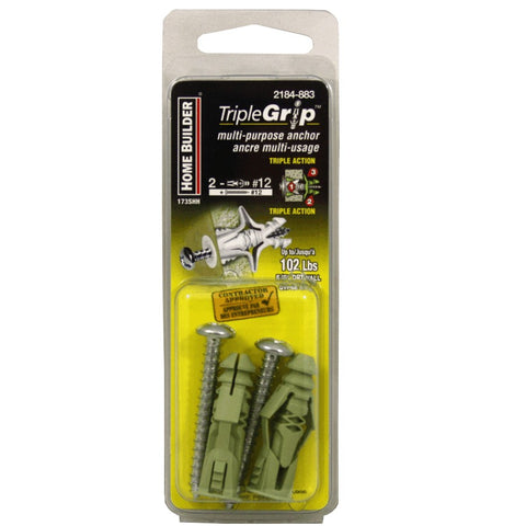 2 Pack #12 Green Plastic Anchors, with Screws