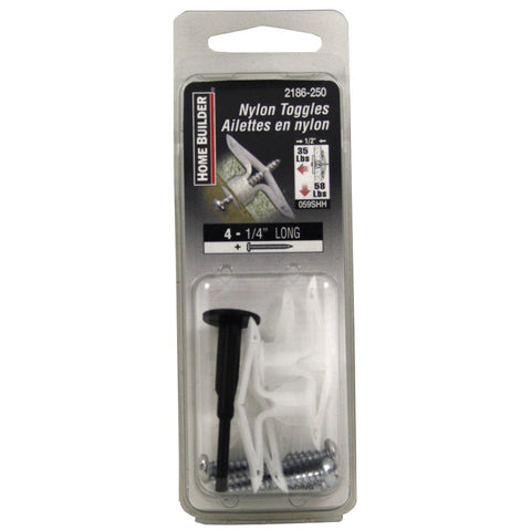 1/4" Long Light Duty Nylon Toggle Anchors - with Screws, 4 Pack