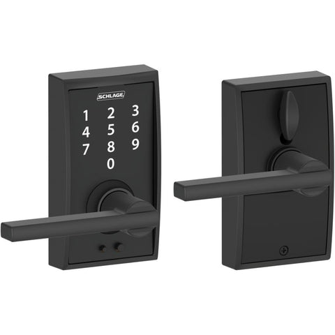 Matte Black Century Electronic Deadbolt Lock, with Lever