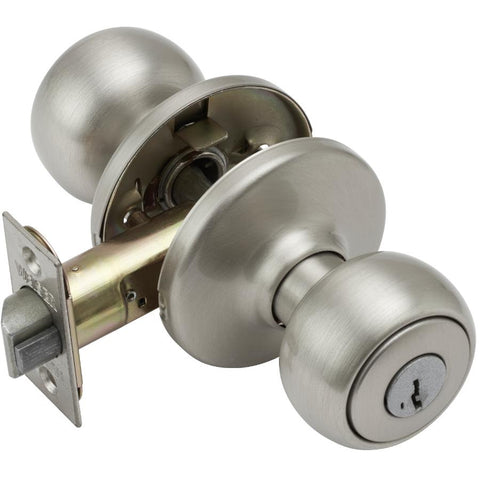 Weiser Fairfax Entry Knob Featuring SmartKey and Microban, Exterior Door Knob with Key, Satin Nickel