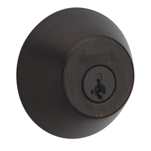 Weiser Round Deadbolt Featuring SmartKey, Exterior Door Lock, Single Cylinder, Venetian Bronze (GD9471)