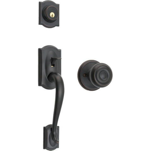 Schlage F60 V CAM 716 GEO Camelot Single Cylinder Handleset and Georgian Knob, Aged Bronze