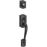 Schlage F60 V CAM 716 GEO Camelot Single Cylinder Handleset and Georgian Knob, Aged Bronze