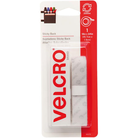 VELCRO Brand - Sticky Back Hook and Loop Fasteners| Perfect for Home or Office | 18in x 3/4in Tape | White