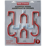 14 Pack Red Storage Hooks, Assorted Styles
