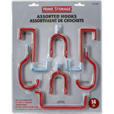 14 Pack Red Storage Hooks, Assorted Styles