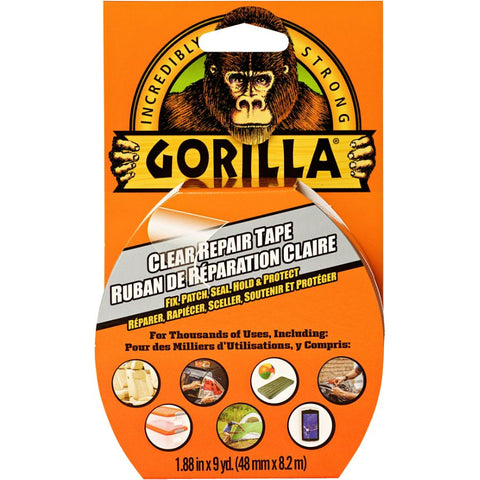 Gorilla Crystal Clear Tape, Duct, Utility, Non-Yellowing, Heavy Duty, Extra Thick Adhesive, Flexible, UV Temperature Resistant, 1.88 in x 27 ft, (Pack of 1), 6127002