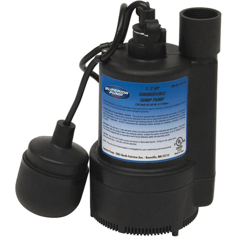 Superior Pump 6990857 .33 Hp Plast Sump Pump Tethered