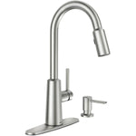 Moen 87066SRS Pullout Spray High-Arc Kitchen Faucet with Soap Dispenser from The Nori Collection, Spot Resist Stainless