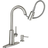 Moen 87066SRS Pullout Spray High-Arc Kitchen Faucet with Soap Dispenser from The Nori Collection, Spot Resist Stainless