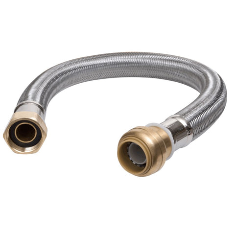 18" Stainless Steel Braided Water Heater Connector - 1/2" Push Fit x 3/4" FPT