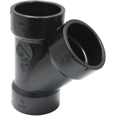 1-1/4" Hub x Hub x Hub ABS 45 Degree Wye