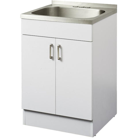 White Laundry Tub Cabinet with Stainless Steel Sink