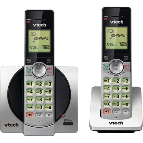 VTech DECT 6.0 Dual Handset Cordless Phones with CID, Backlit Keypads and Screens, Full Duplex Handset Speakerphones, and Call Block Silver/Black