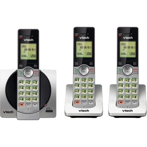 VTech DECT 6.0 Three Handset Cordless Phone with CID, Backlit Keypads and Screens, Full Duplex Handset Speakerphones, Call Block Silver/Black