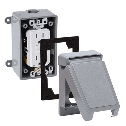 Grey PVC Vertical Weatherproof Tamper Resistant GFI Receptacle Kit