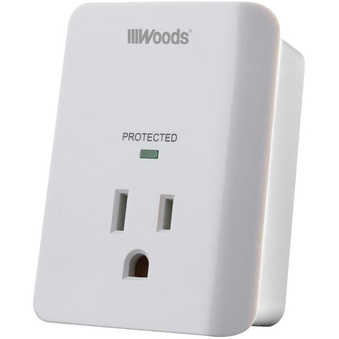 Woods 41008 Surge Protector One 3-Prong Power Outlet LED Indicator Light and Alarm, 1080J of Protection, White