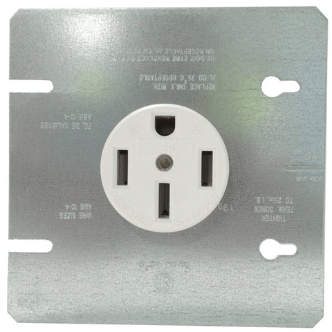 NEMA 14-50R - 50A RANGE OUTLET WITH 4 11/16, COVER PLATE - 4-wire outlet, 50A-120/240V, White