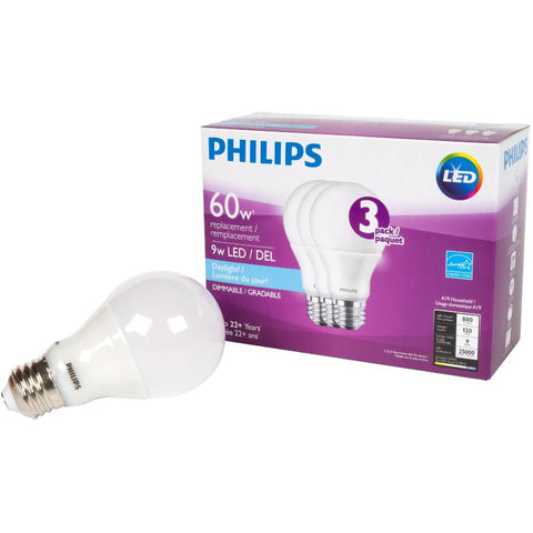 PHILIPS 462259 Led 60W A19 Daylight (5000K)-3 Pack