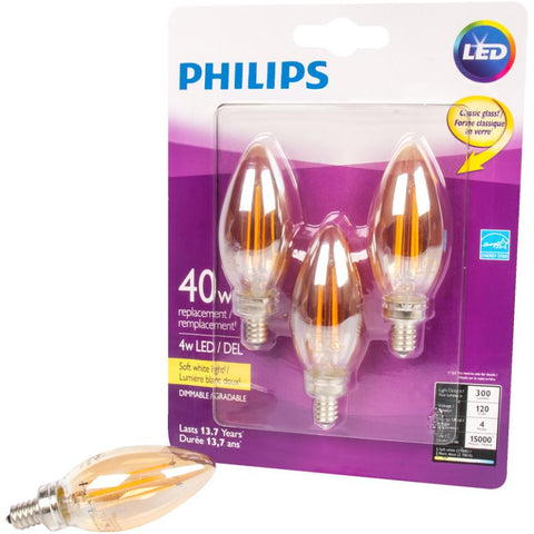 Philips 469700 Led 40W Chandelier Candelabra Base Soft White Amber (2700K) - 3 Pack