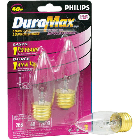 DuraMax 40W B13 Medium Base Clear Chandelier Light Bulbs - 2 Pack