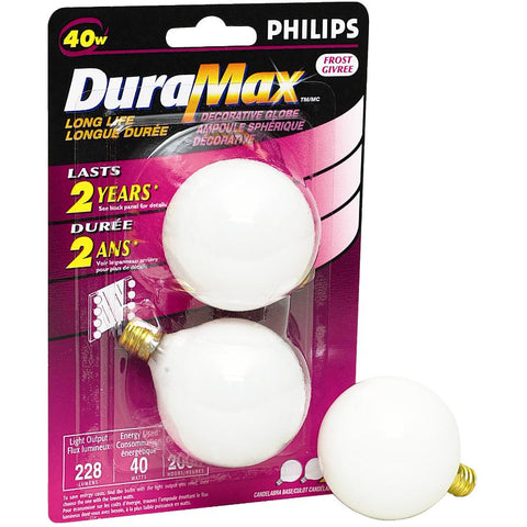 DuraMax 40W G16.5 Candelabra Base White Globe Light Bulbs - 2 Pack