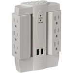 Pivoting 6 Outlet Wall Tap with Surge Protection and USB Ports