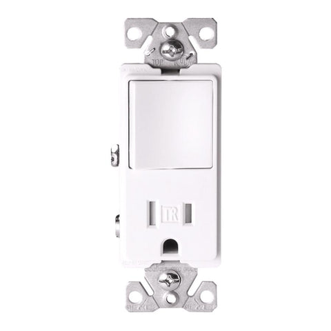 EATON Wiring TR7730W 15-Amp 3-Wire TR Receptacle 120-Volt Decorator Combination Single-Pole Switch with 2-Pole, White