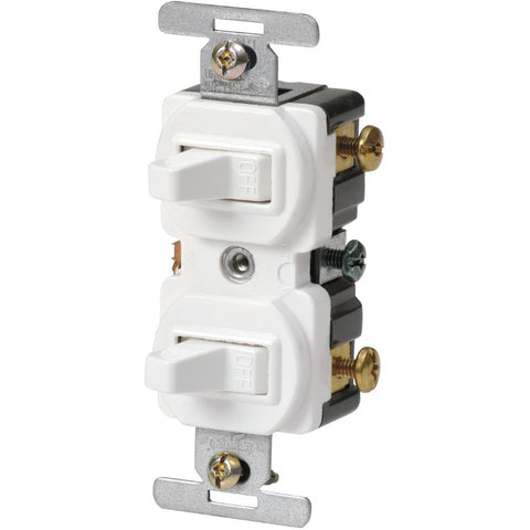EATON 271W-BOX Arrow Hart 271W Duplex Grounding Toggle Switch, 120/277 Vac, 15 A, 1 Pole, White