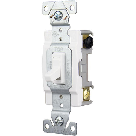 EATON Wiring 1242-7W-BOX 15-Amp 120V Standard Grade 4-Way Toggle Switch with Push and Side Wiring, Grounding, White